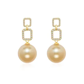 Elegant 18K Solid Gold South Sea Golden Pearl Earrings KE00003