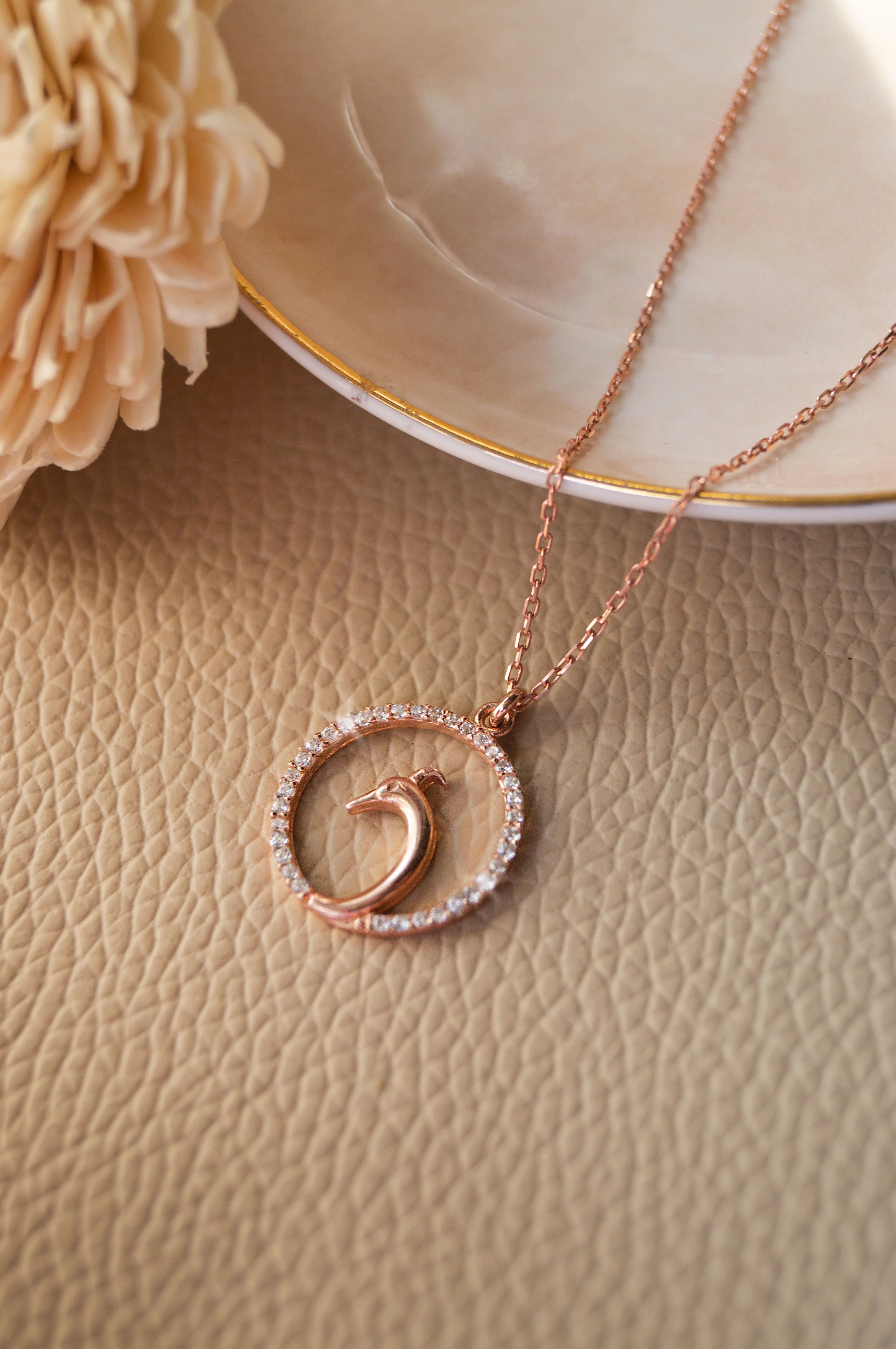 Elegant Encircled Peacock Rose Gold Plated Sterling Silver Chain Necklace