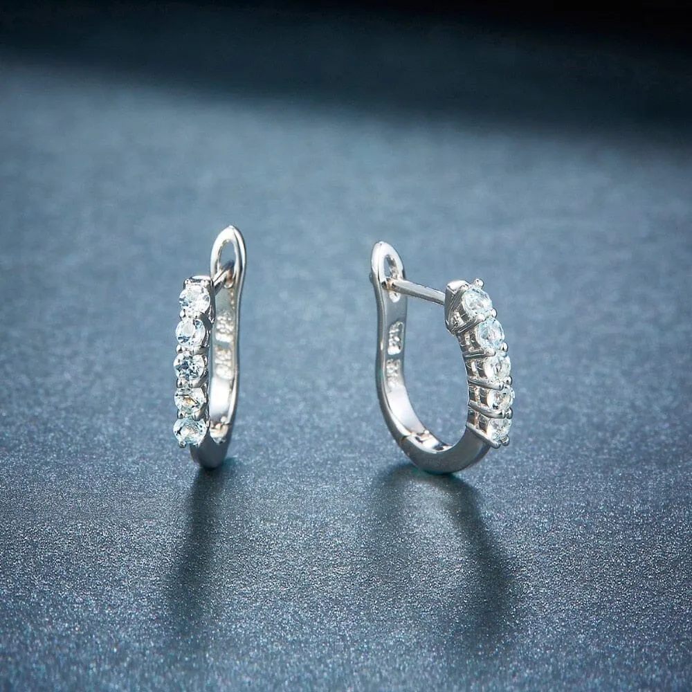 Elegant Natural Aquamarine Hoop Earrings - 925 Sterling Silver