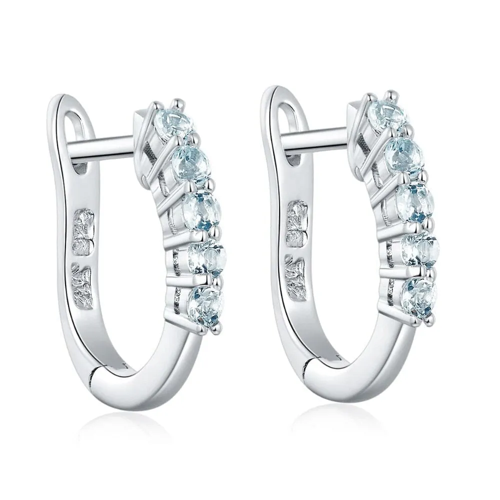 Elegant Natural Aquamarine Hoop Earrings - 925 Sterling Silver