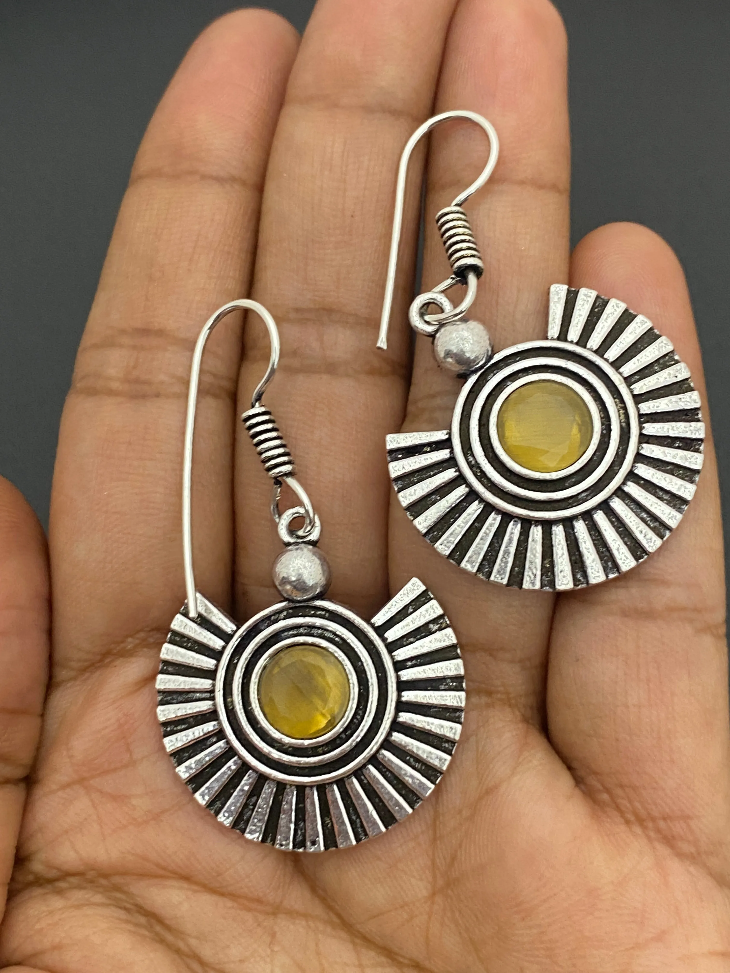 Elegant Yellow Stone Designer Oxidized Earrings For Women