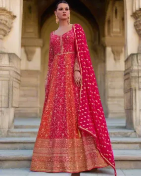 Embroidered Sequince Anarkali Suits Wedding Wear Pink