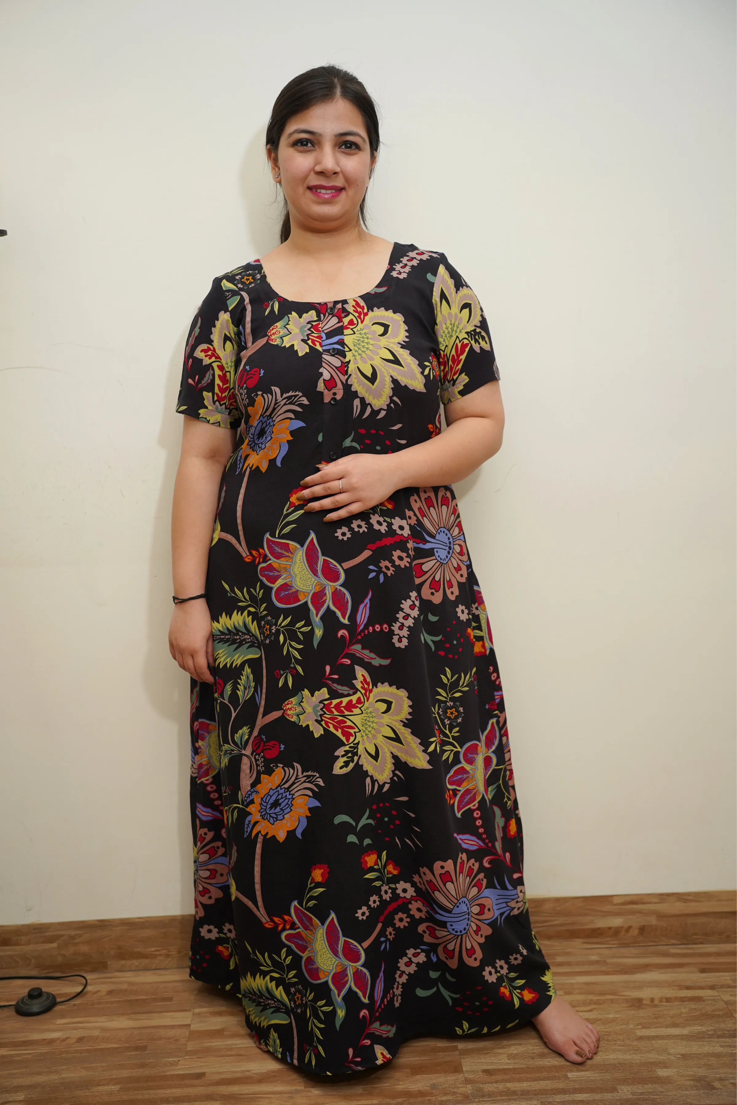 Floral Twilight Rayon Night Gown