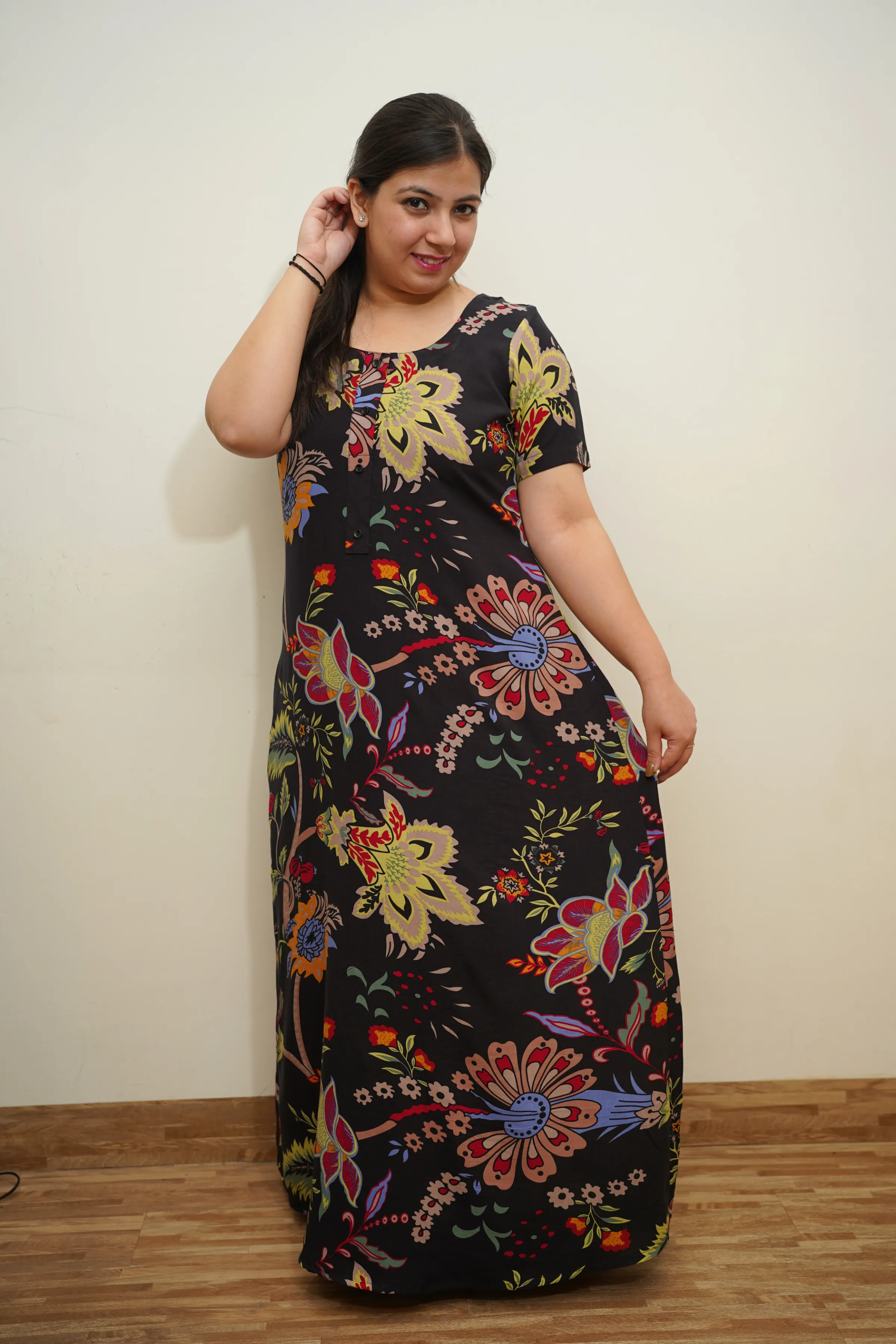 Floral Twilight Rayon Night Gown