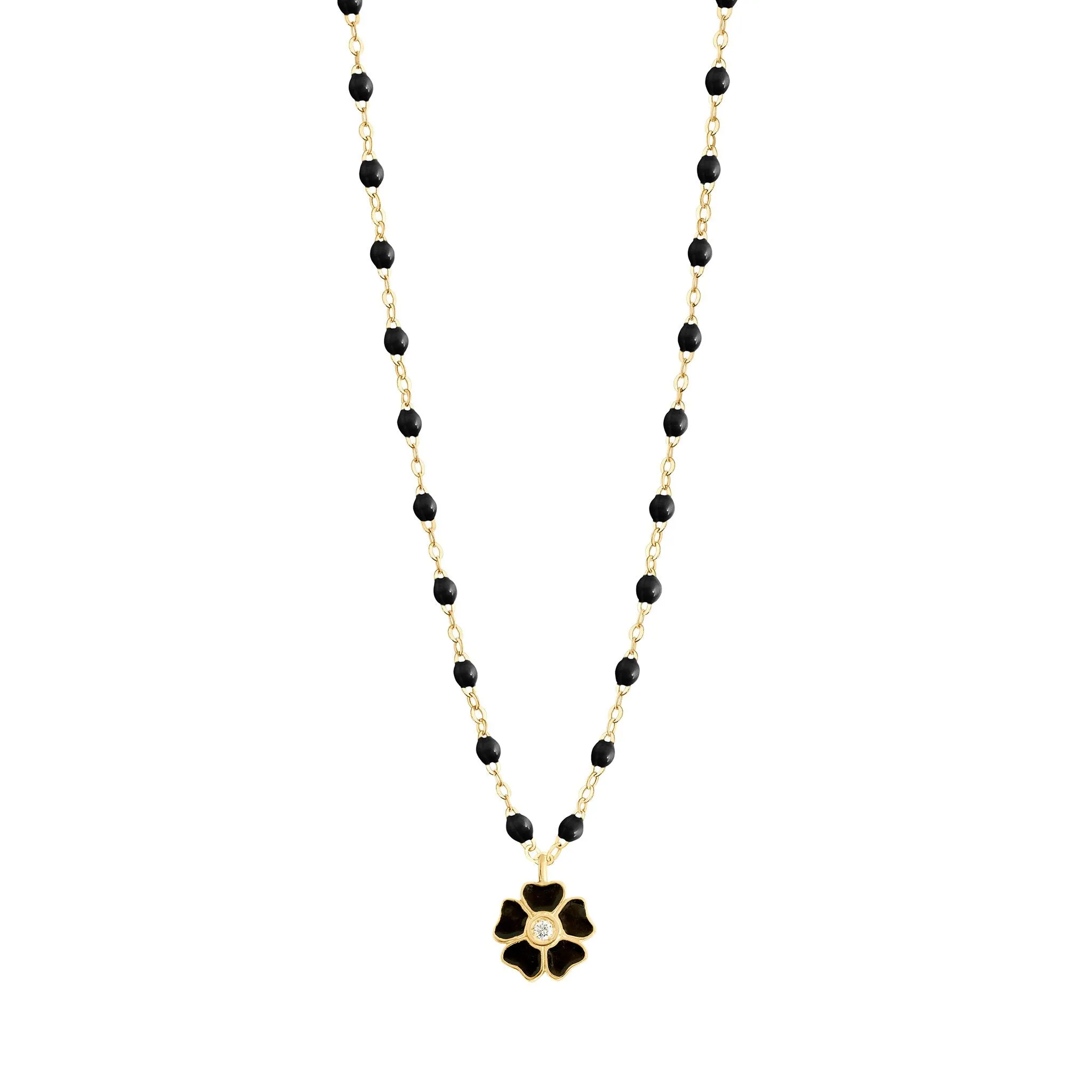 Flower Classic Gigi Black diamond necklace, Yellow Gold, 16.5"