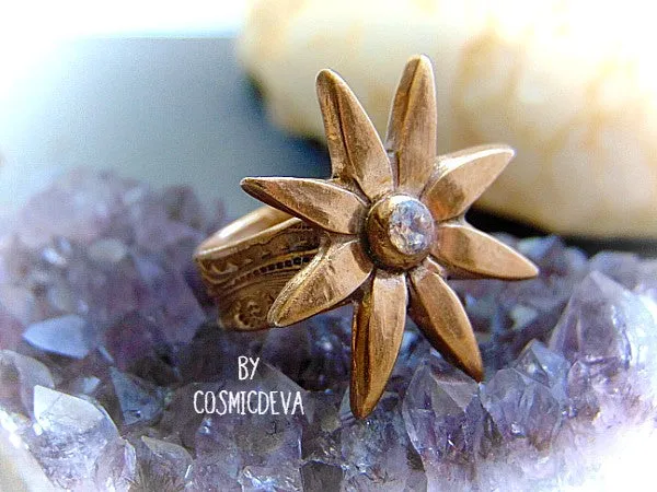 Flower Cocktail Ring, Star Flower Statement Ring, Gold Bronze Ring , SIZE 7 Ring