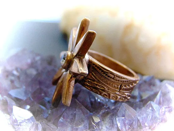 Flower Cocktail Ring, Star Flower Statement Ring, Gold Bronze Ring , SIZE 7 Ring