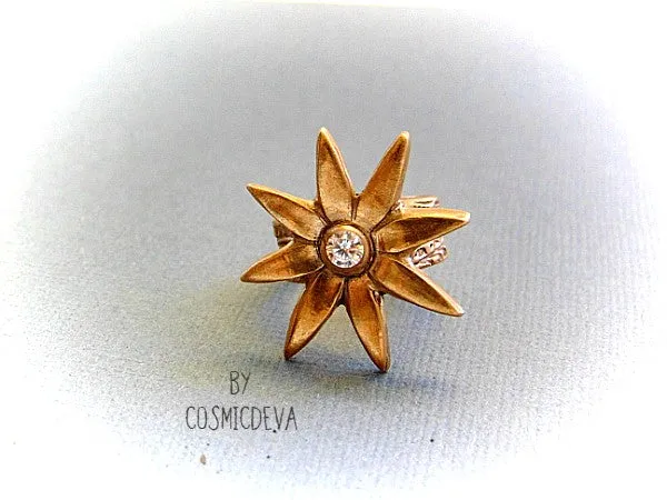 Flower Cocktail Ring, Star Flower Statement Ring, Gold Bronze Ring , SIZE 7 Ring