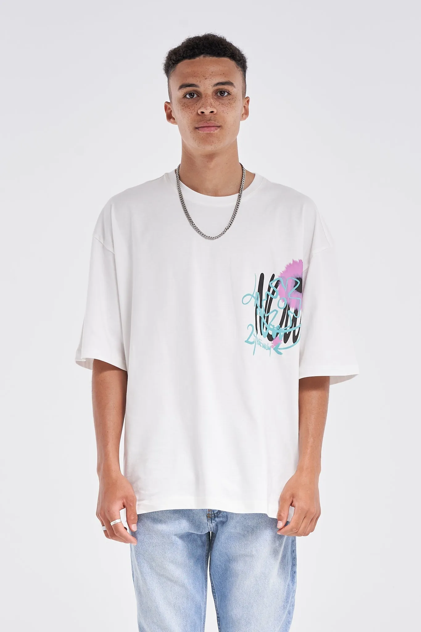 Flower Splash Oversized Tee White