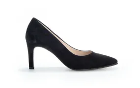 GABOR Black Suede Pointed Toe Court Shoe 38017