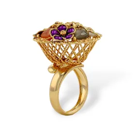 Gold 14k designer cup flower ring