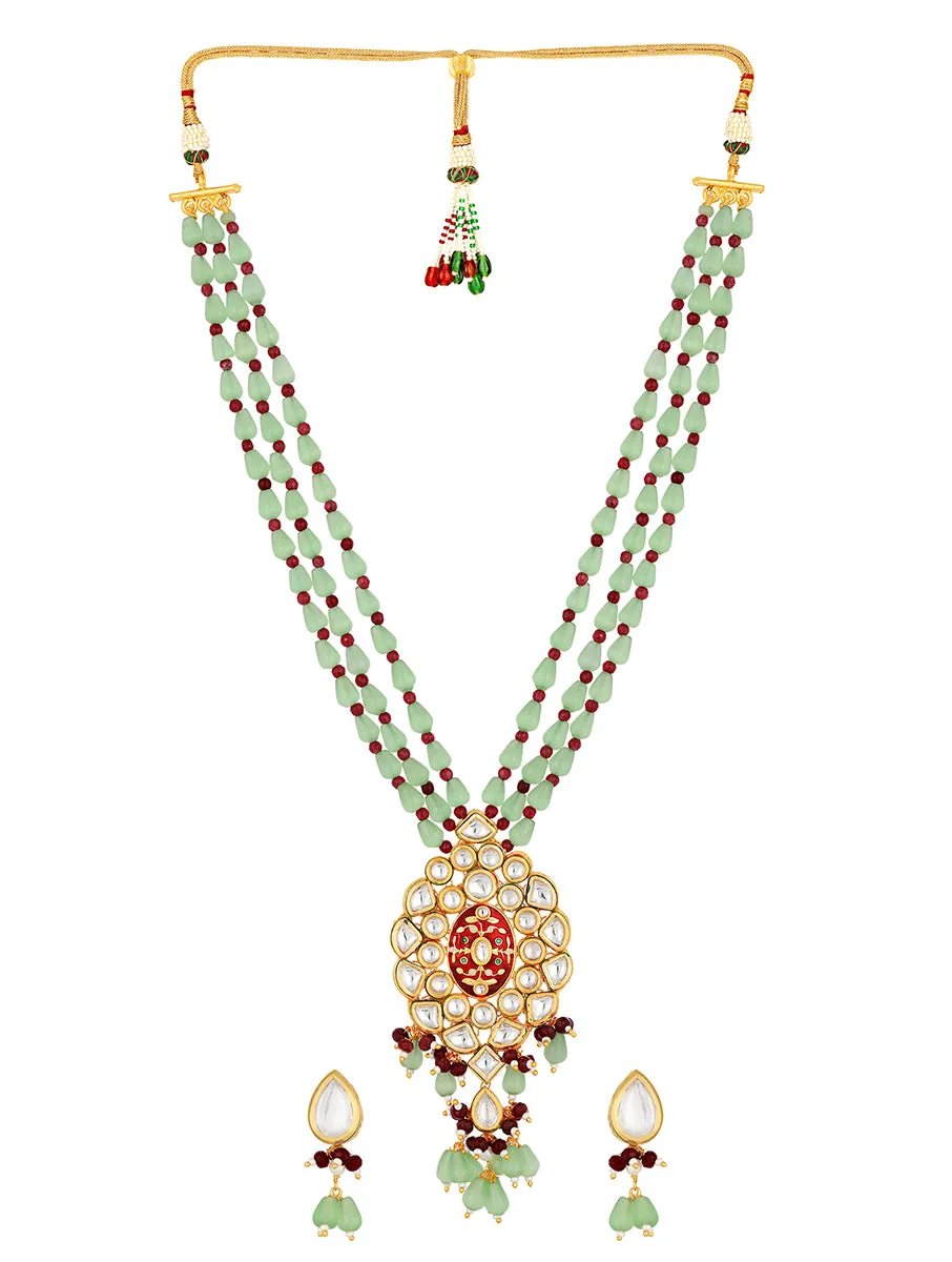 Golden, Mint Green Agates, Kundan Polki Necklace Set