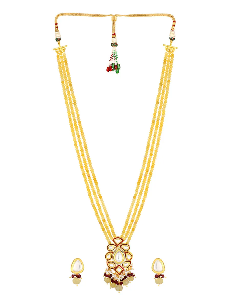 Golden, Yellow Kundan polki Necklace Set