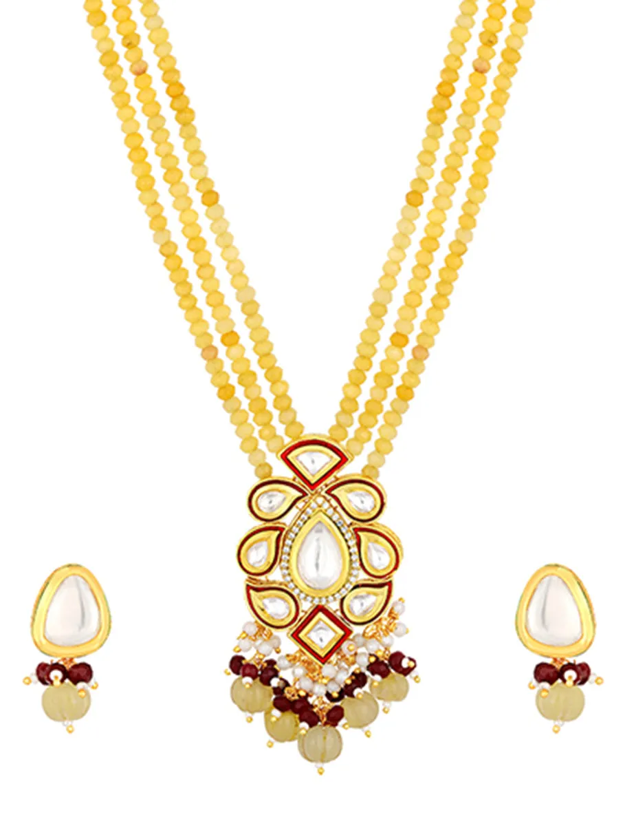 Golden, Yellow Kundan polki Necklace Set