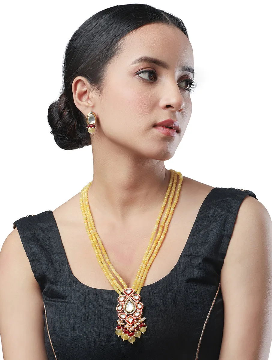 Golden, Yellow Kundan polki Necklace Set