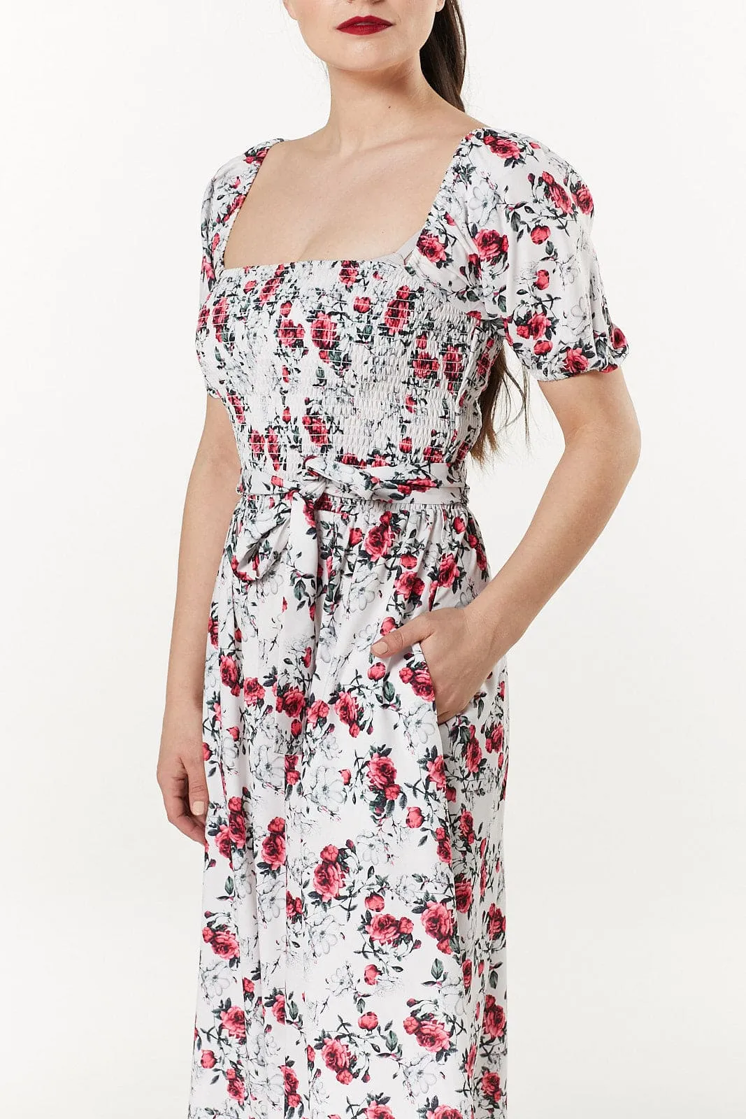 Grace A-Line Dress with Shirring top and puff sleeves