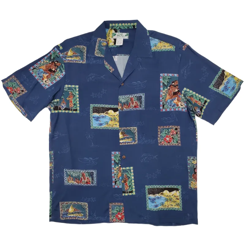 Hawaiian Postcards Rayon Navy Color Shirt