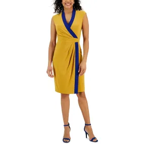 Kasper Womens Colorblock Short Wrap Dress