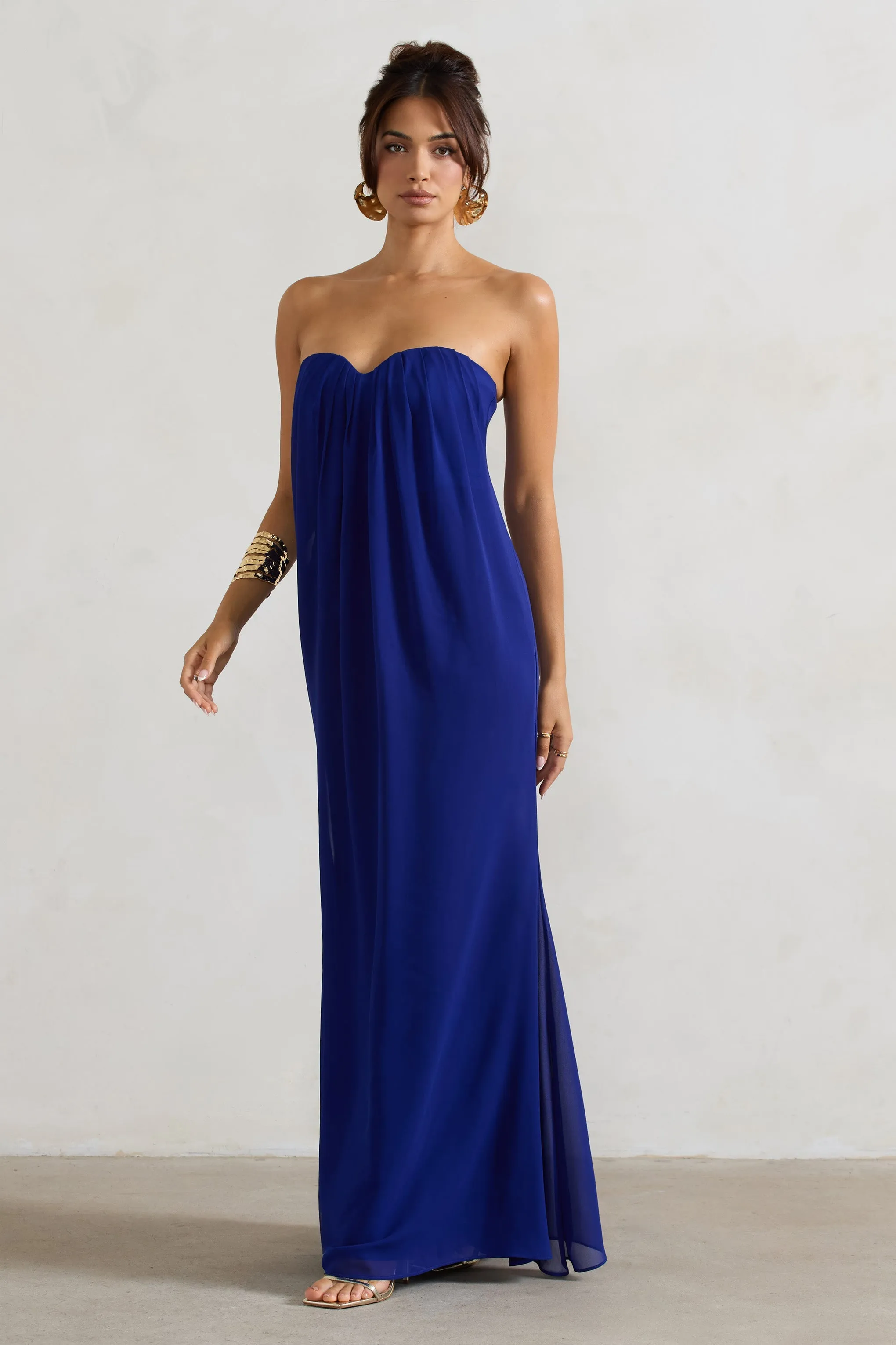 Kaz | Royal Blue Chiffon Sweetheart Maxi Dress