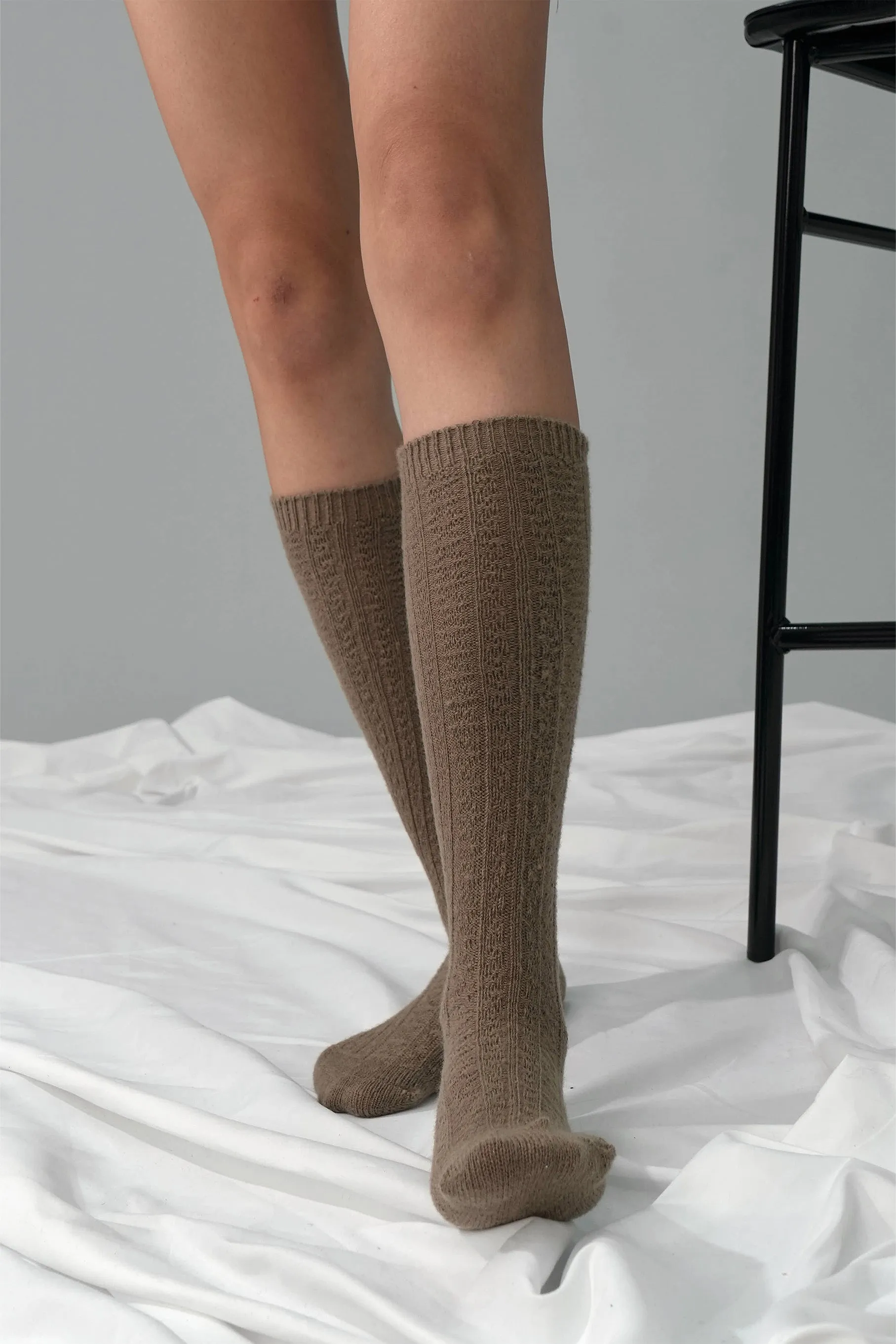 Knit Cashmere Wool Socks, Brown