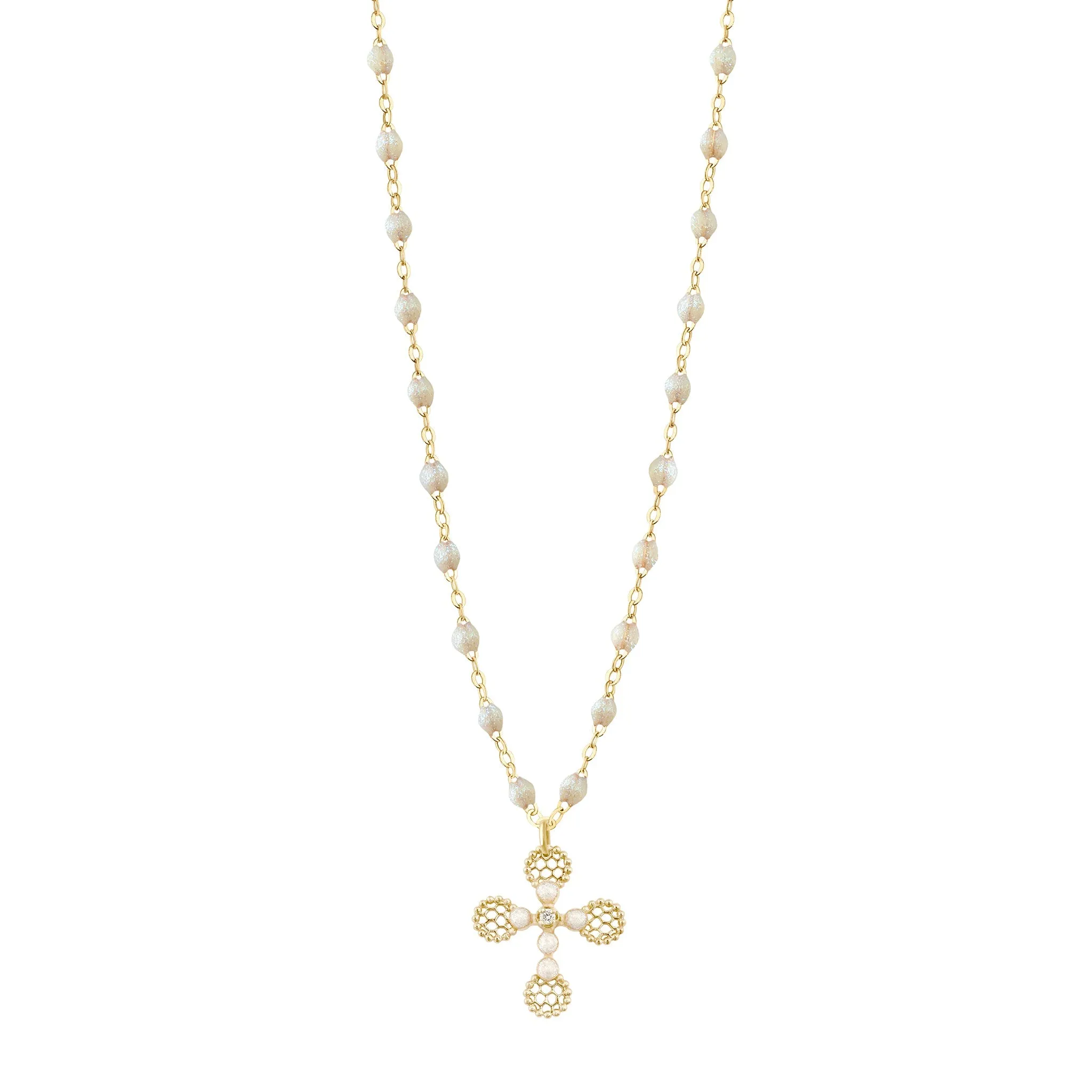 Lace Cross Diamond Necklace, Opal, Yellow Gold, 16.5"