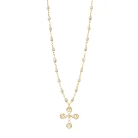 Lace Cross Diamond Necklace, Opal, Yellow Gold, 16.5"