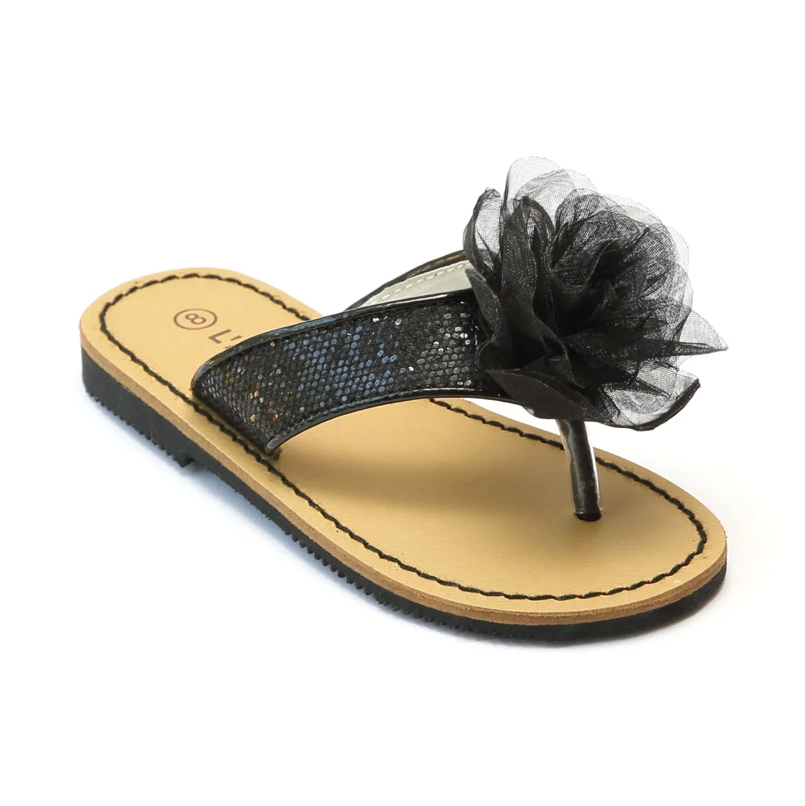 L'Amour Girls Organza Flower Thong Sandals