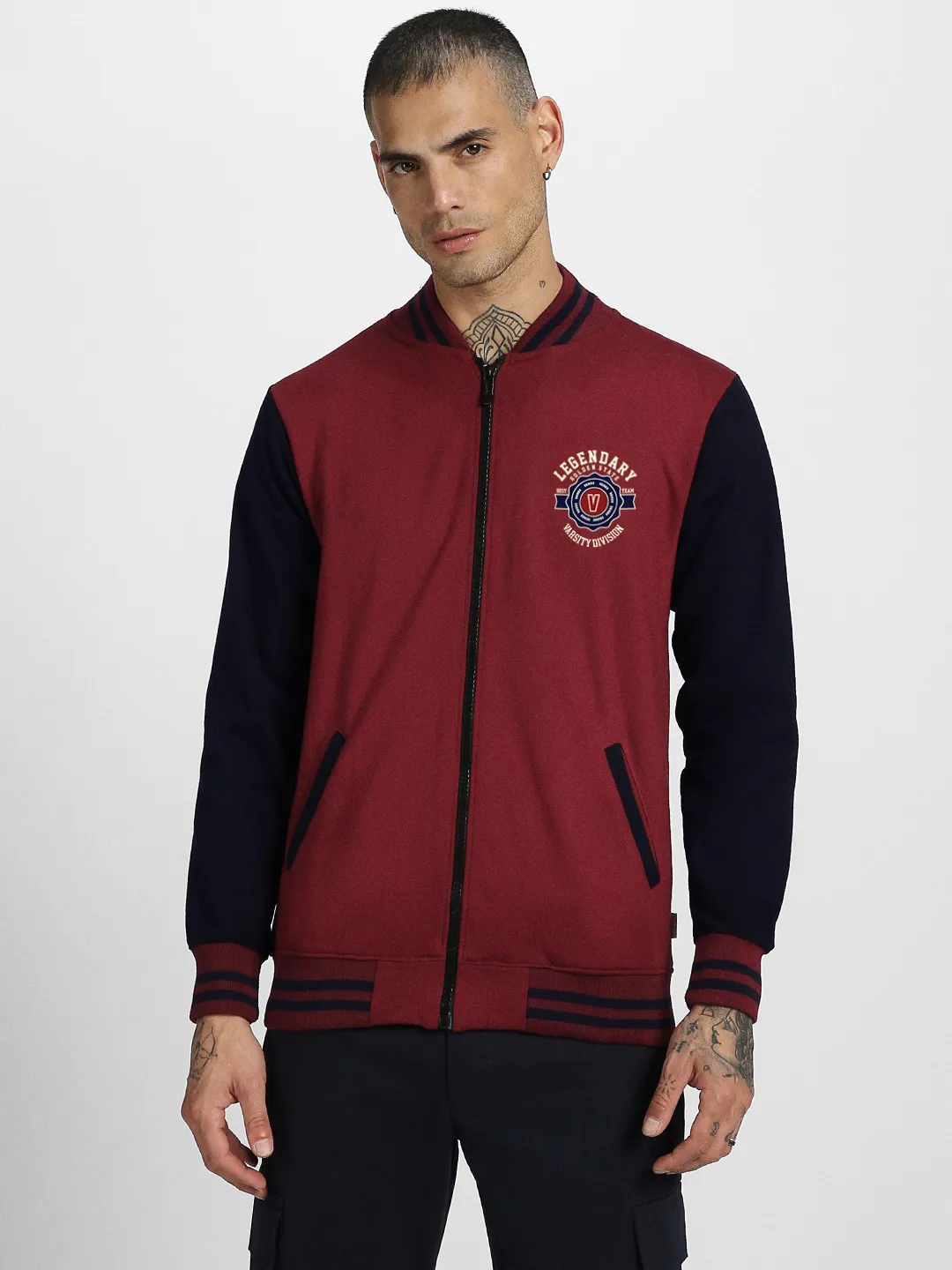 Legendary Maroon Pocket Graphic Printed Jacket