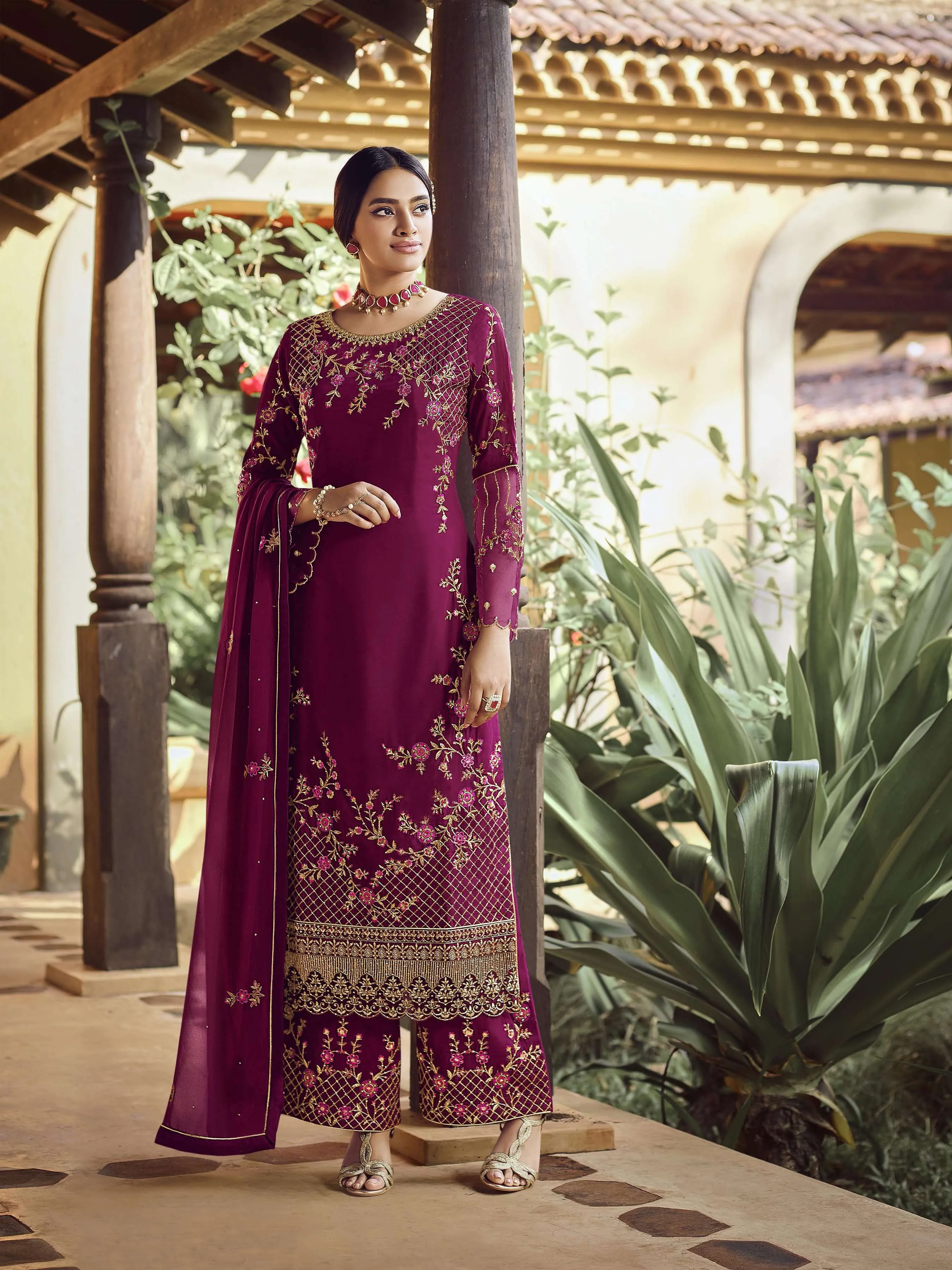 Light Maroon Colour Heavy Georgette Partywear Dress