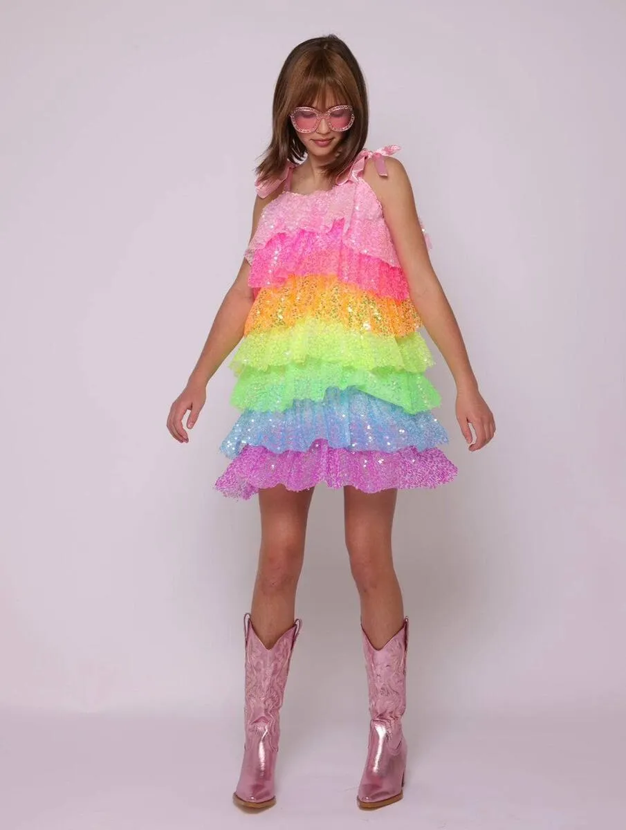 Lola and The Boys Neon Sequin Ruffle Dress