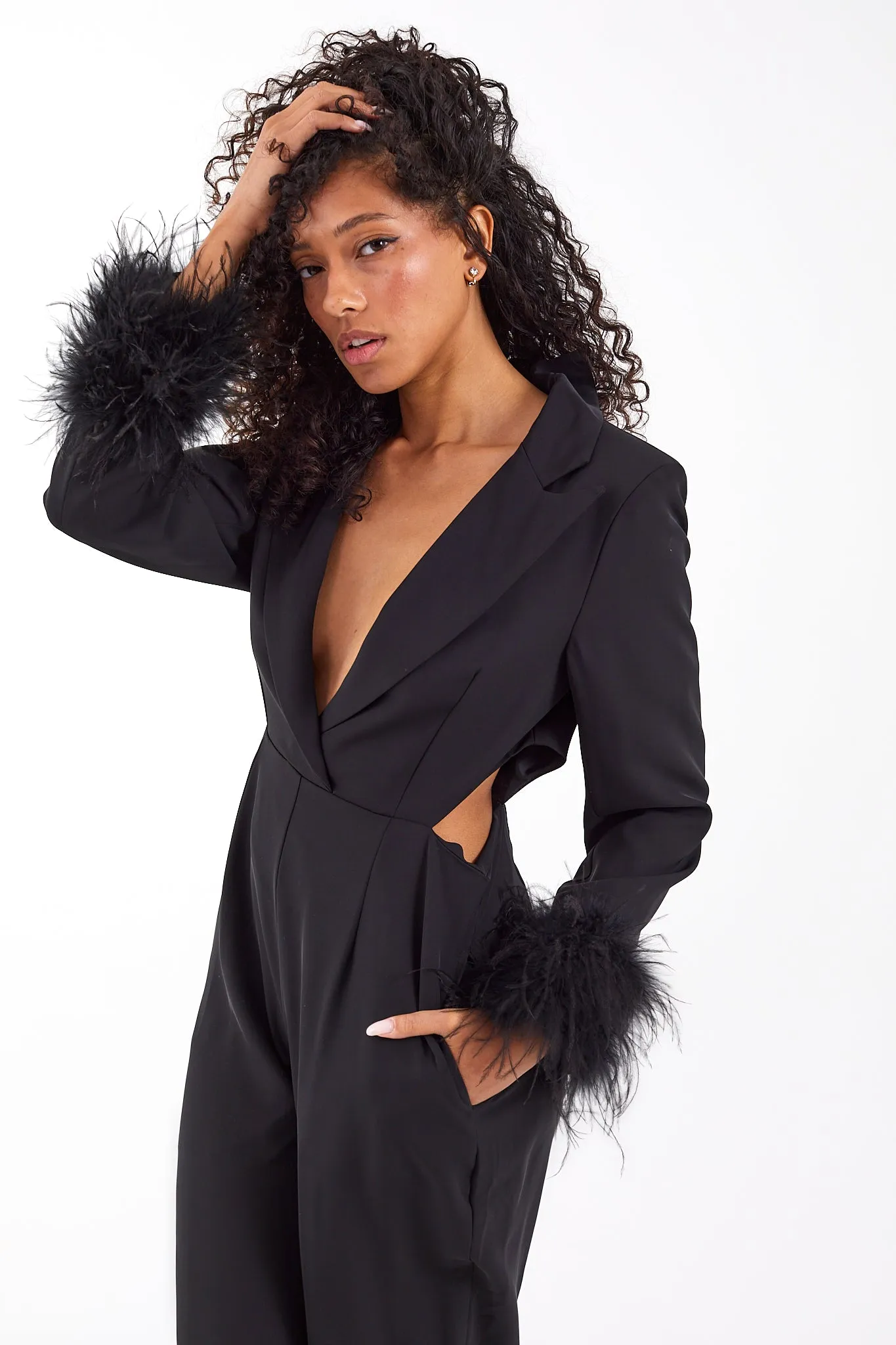 Luisa Feather Jet Black Jumpsuit