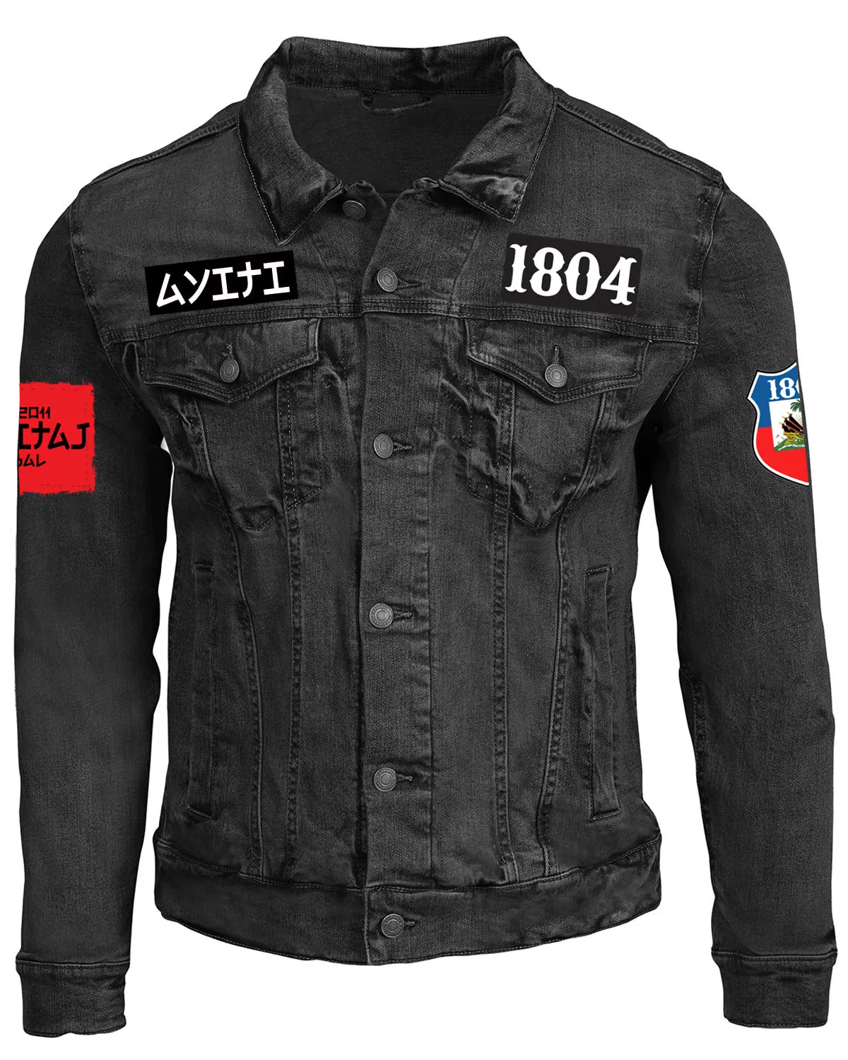 L'UNION FAIT LA FORCE (NM-BLACK MAROON)-DENIM JACKET (UNISEX)-NOIR