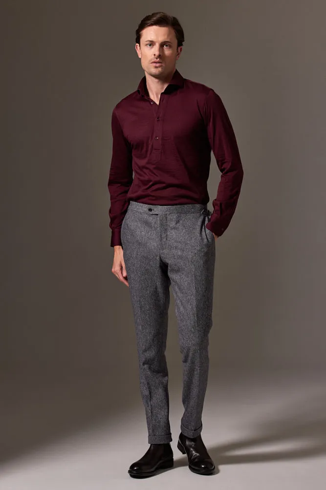 Magnus Long Sleeve Polo Shirt - Burgundy Merino Wool