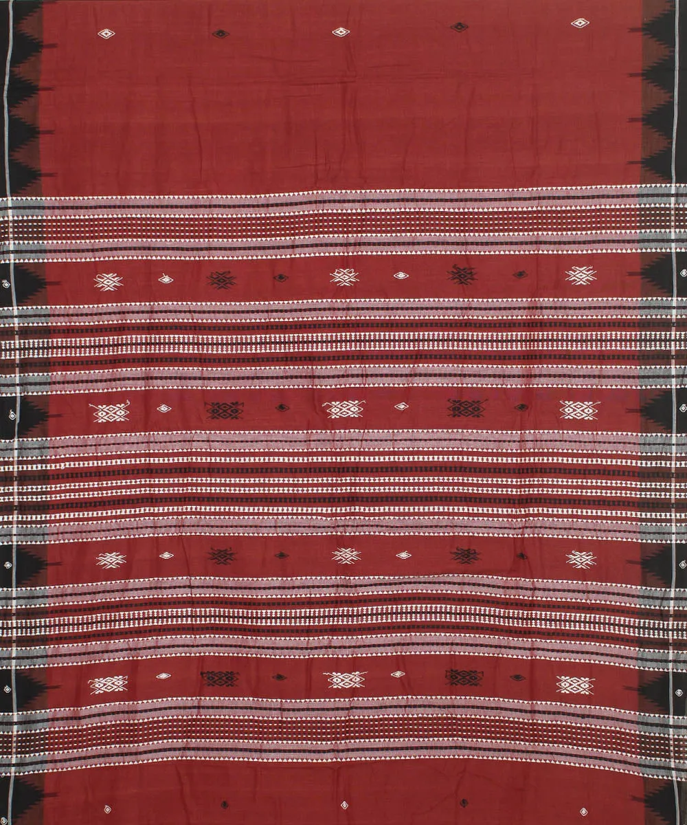 Maroon black cotton handwoven kotpad saree