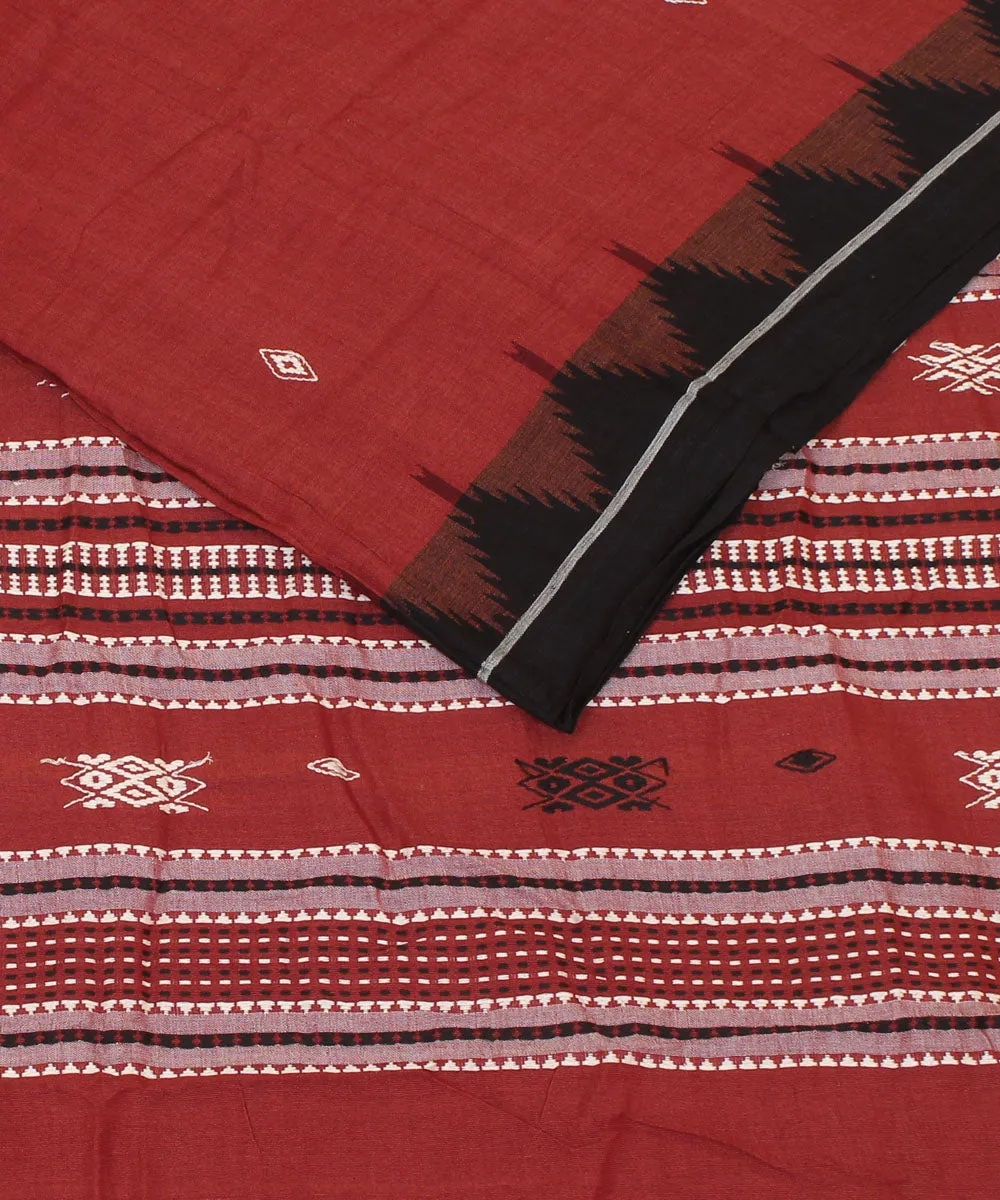 Maroon black cotton handwoven kotpad saree