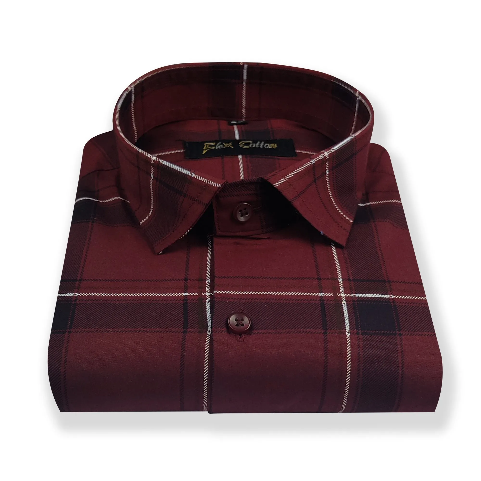 Maroon Color Pure Cotton Casual Checked Shirt For Men