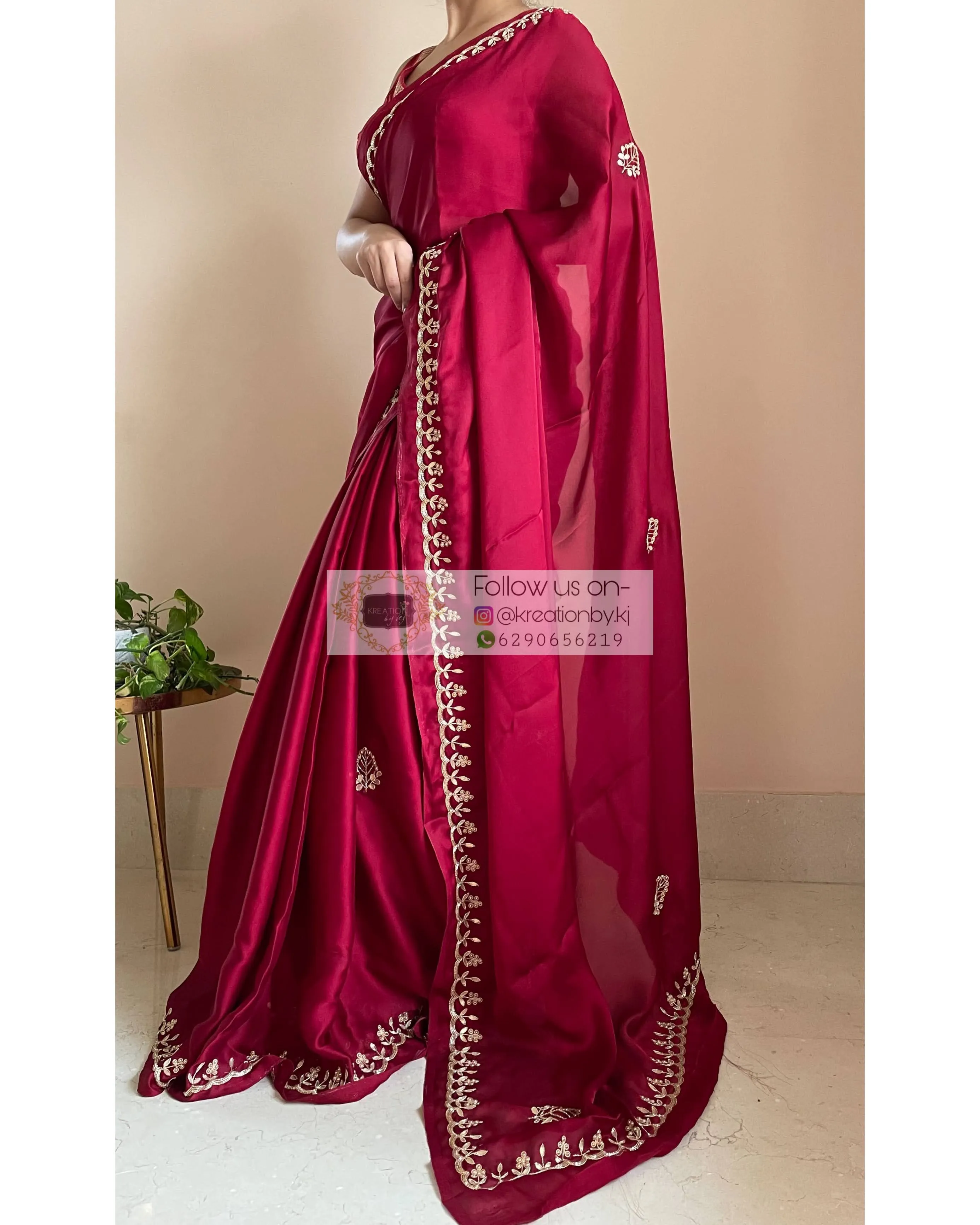 Maroon Crepe Silk Saree With Gota Patti Border