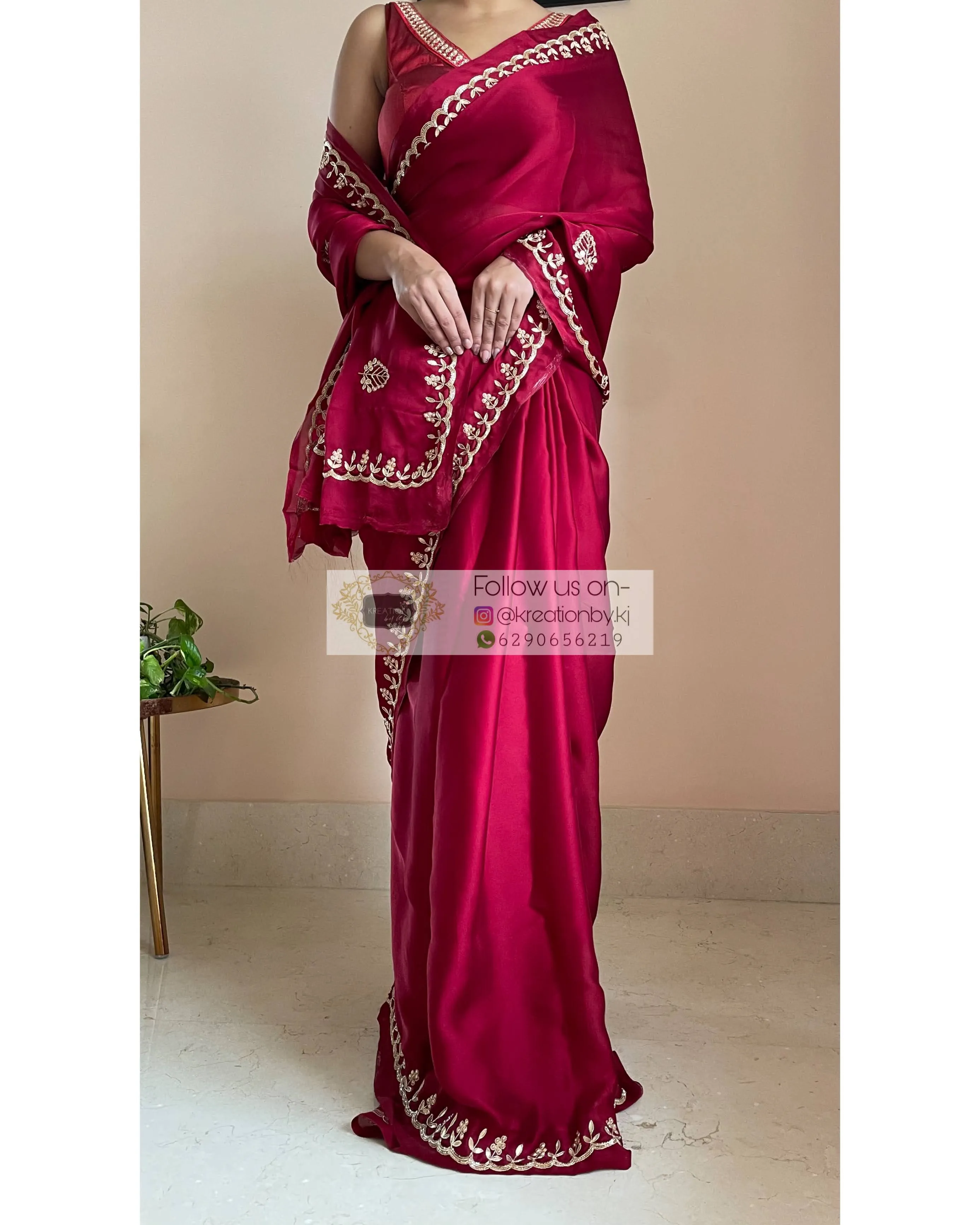 Maroon Crepe Silk Saree With Gota Patti Border