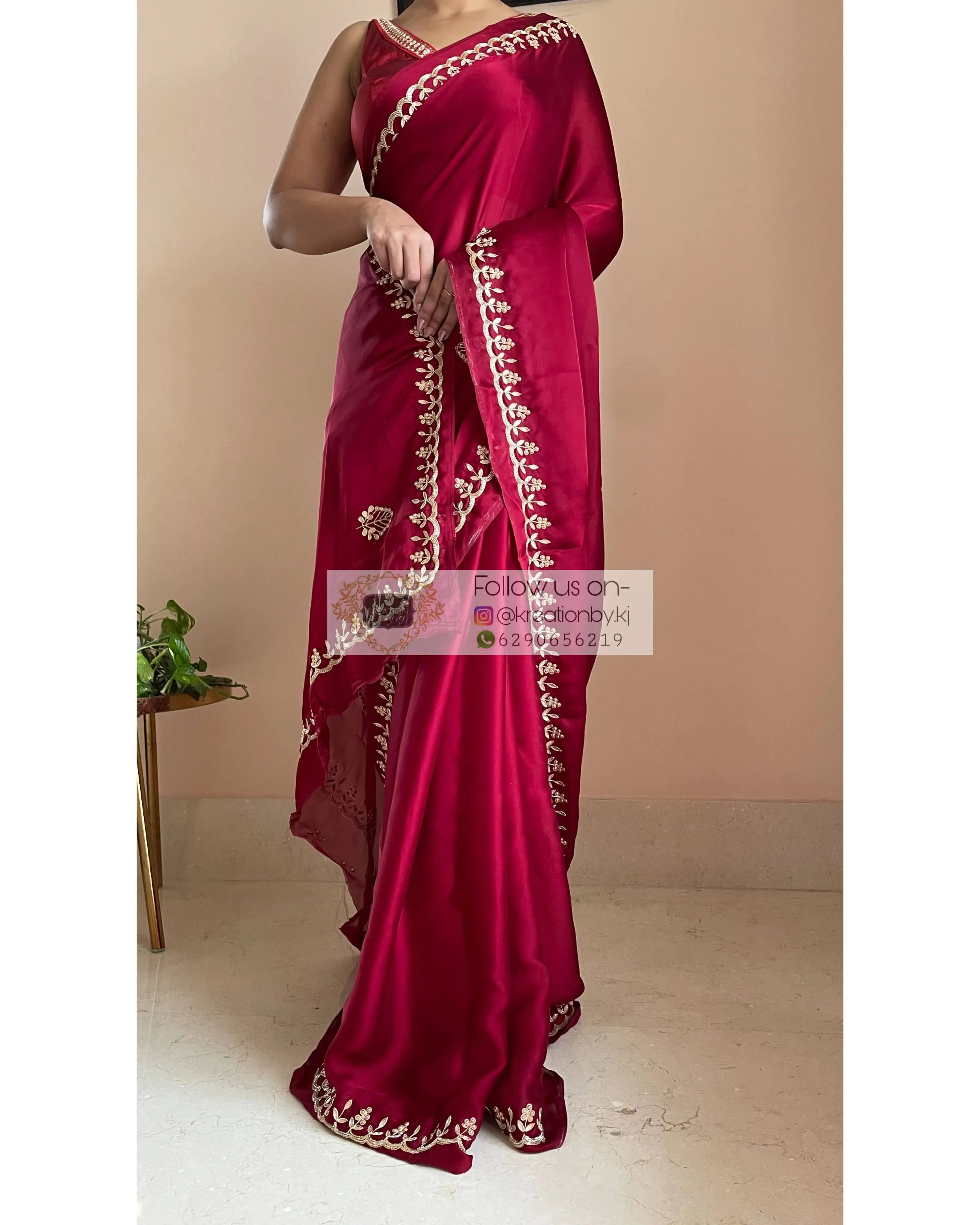 Maroon Crepe Silk Saree With Gota Patti Border