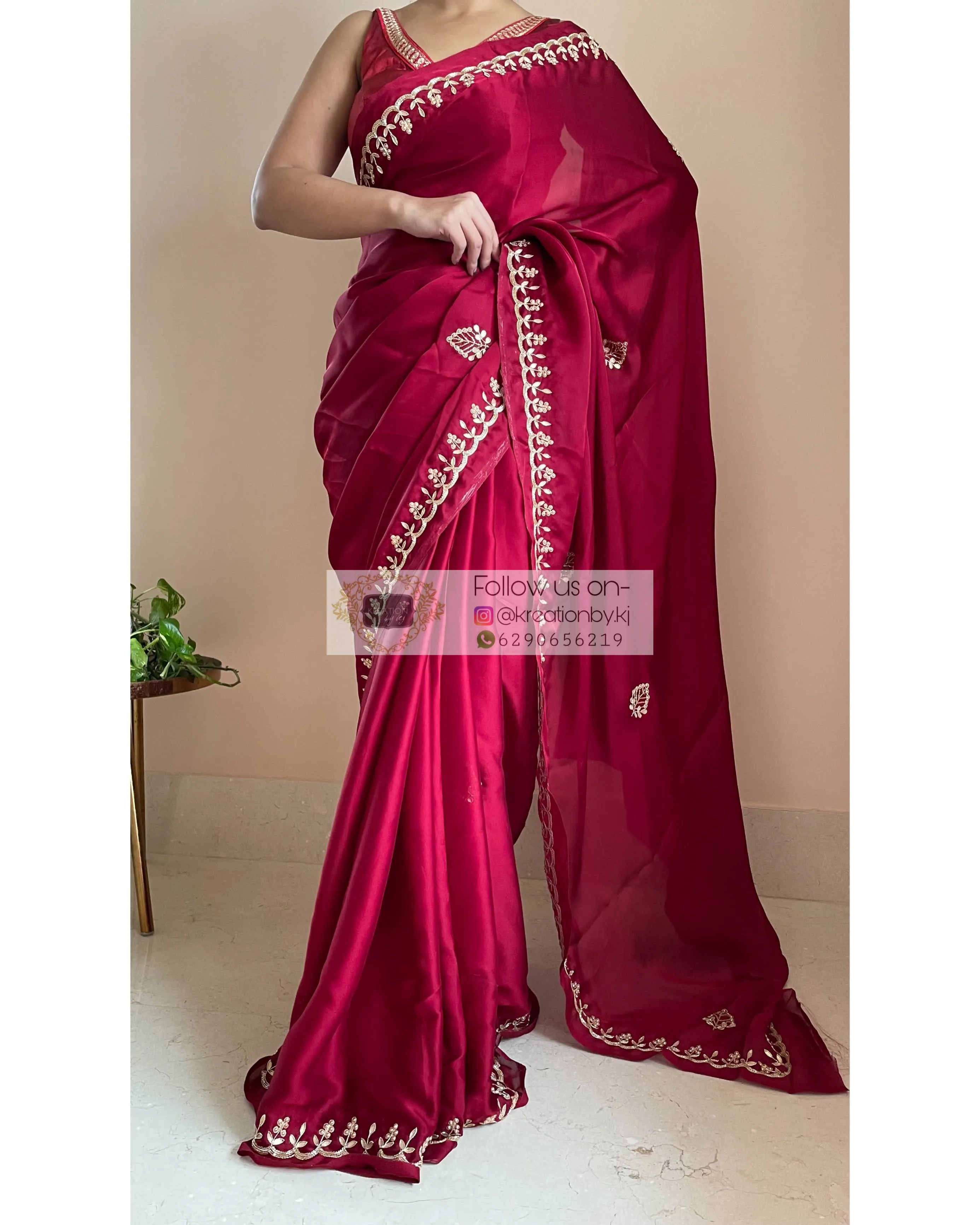 Maroon Crepe Silk Saree With Gota Patti Border