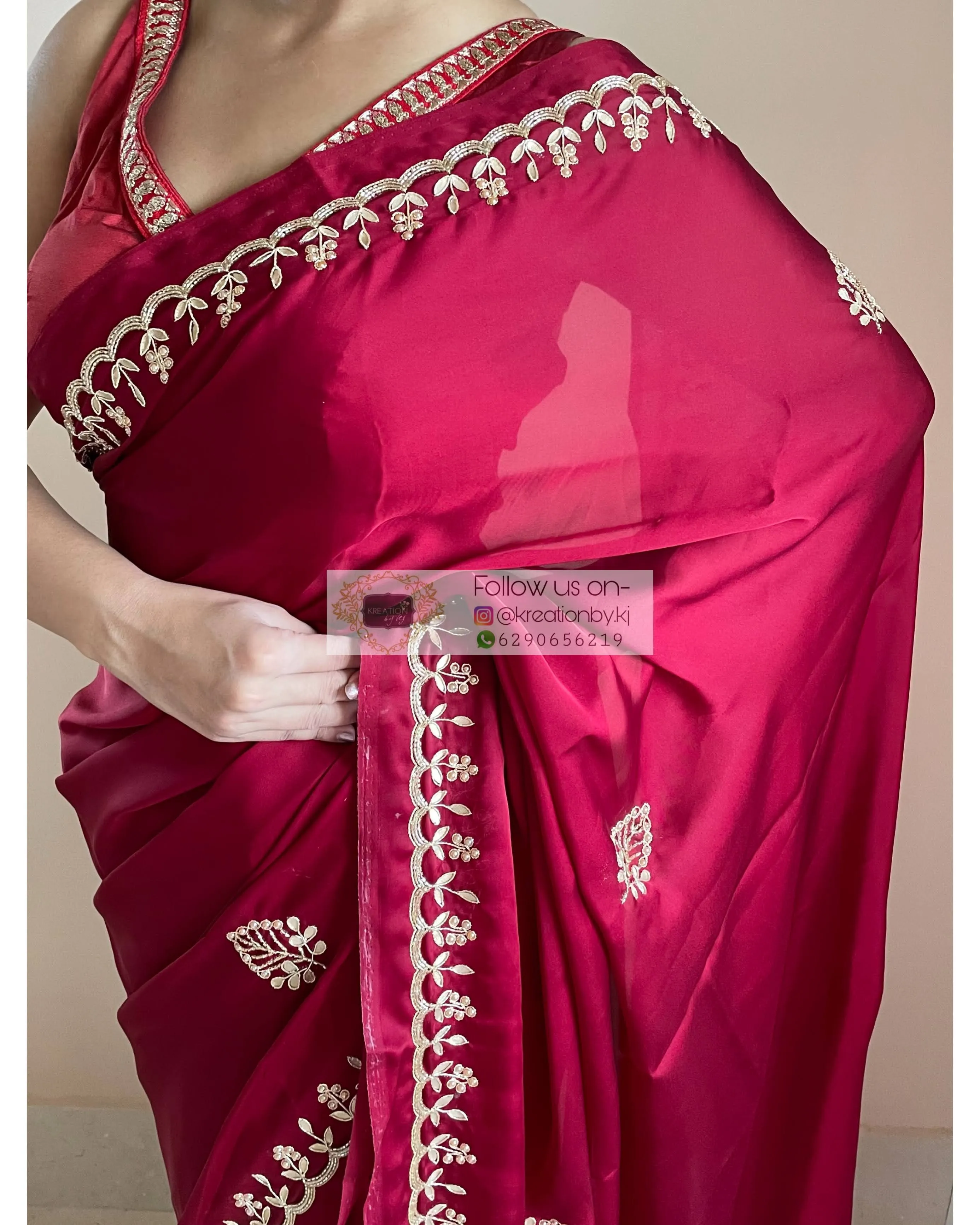 Maroon Crepe Silk Saree With Gota Patti Border