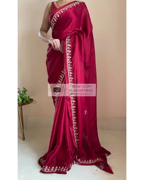 Maroon Crepe Silk Saree With Gota Patti Border