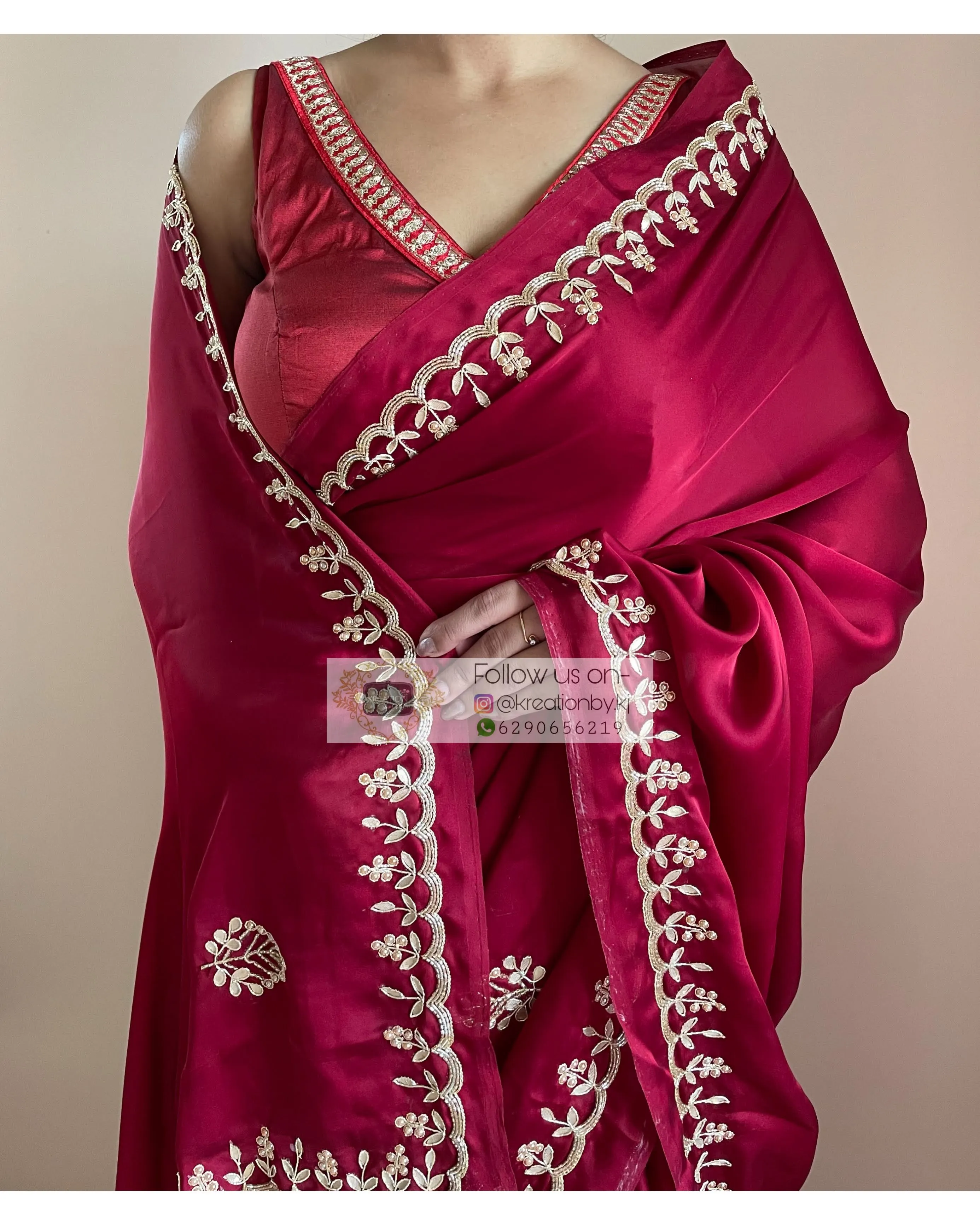 Maroon Crepe Silk Saree With Gota Patti Border