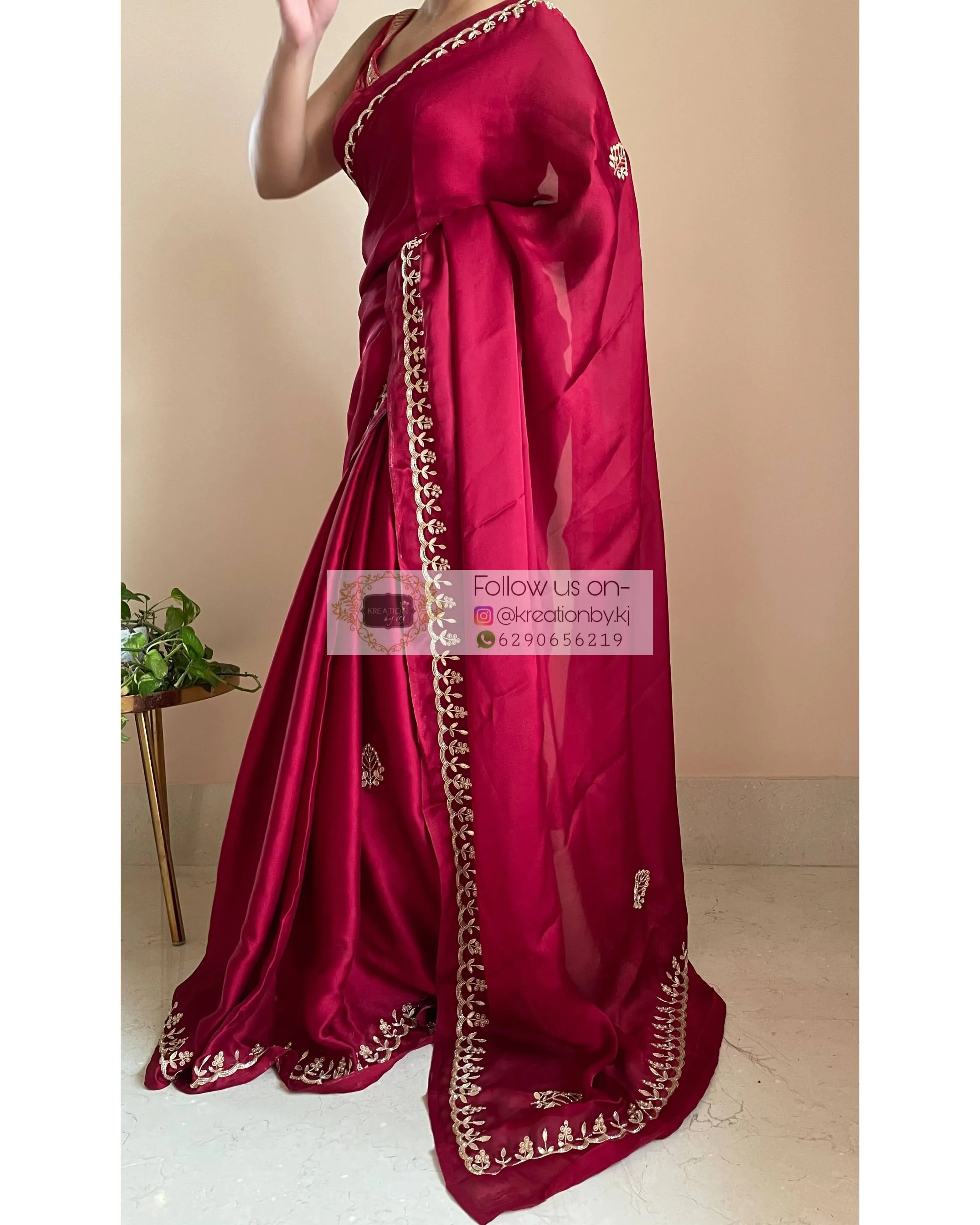 Maroon Crepe Silk Saree With Gota Patti Border