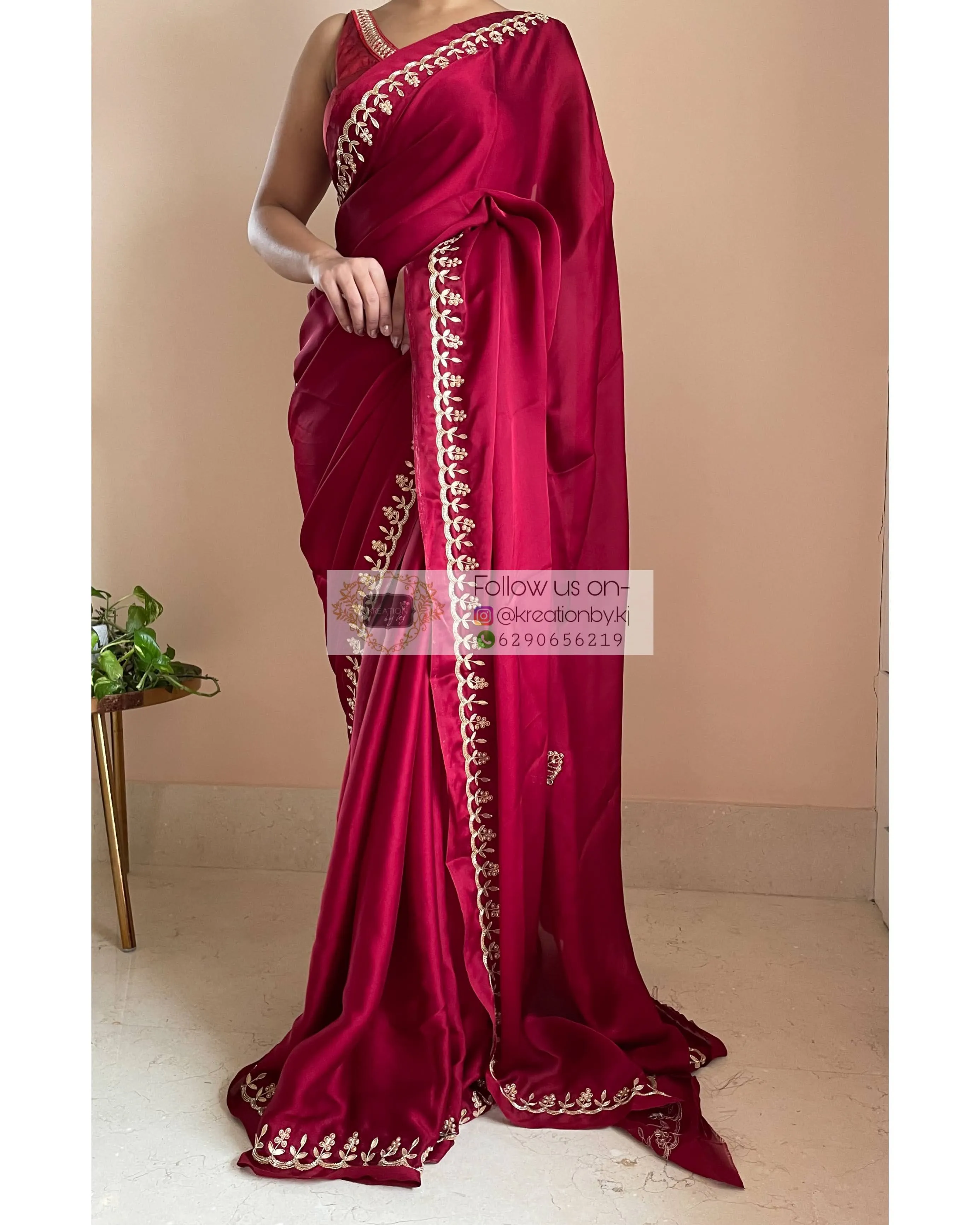 Maroon Crepe Silk Saree With Gota Patti Border