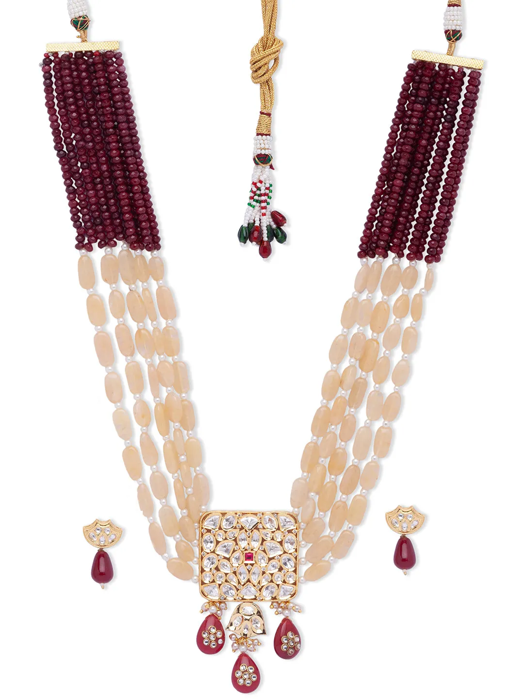 Maroon Gold Tone Kundan Necklace Set with Onyx