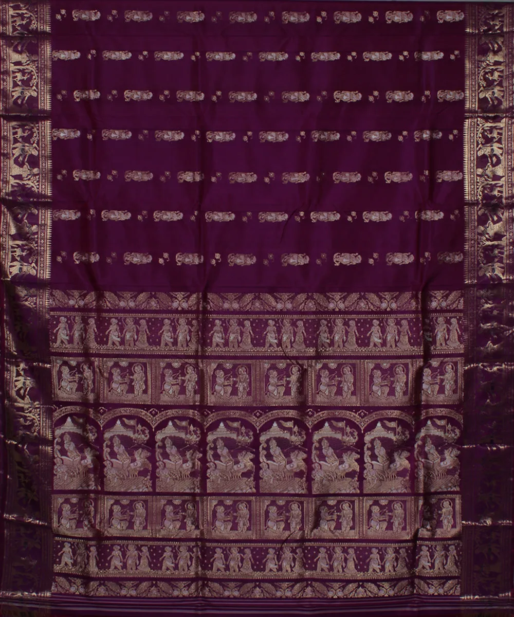 Maroon handwoven baluchari swarnachari silk saree