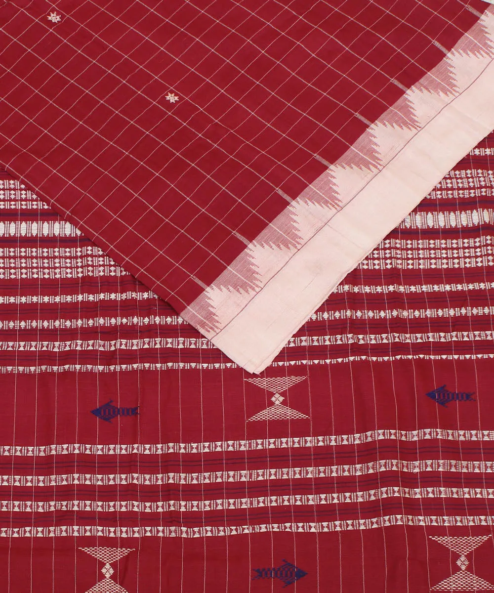 Maroon offwhite checked cotton handwoven kotpad saree