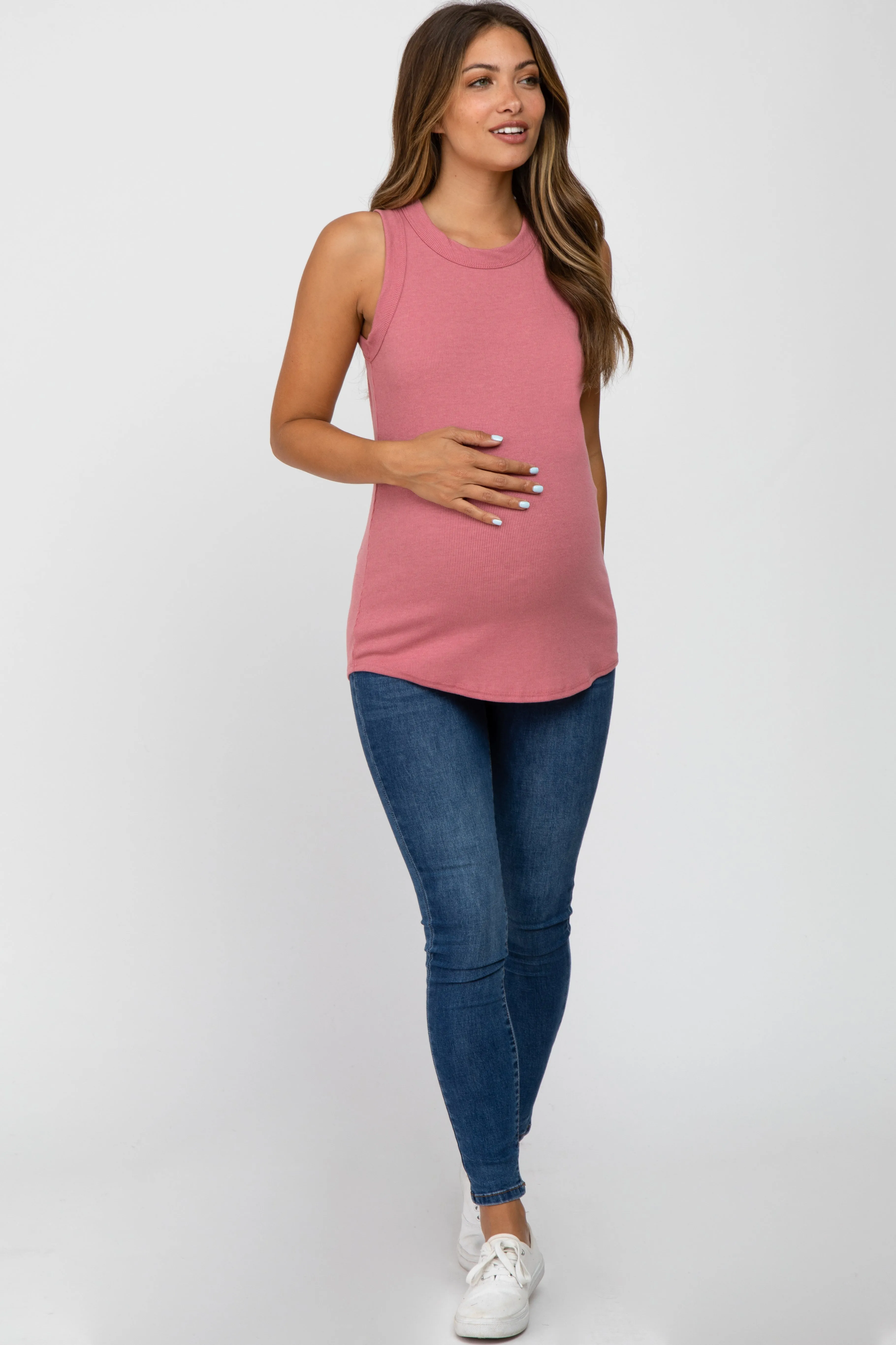 Mauve Ribbed Sleeveless Maternity Top