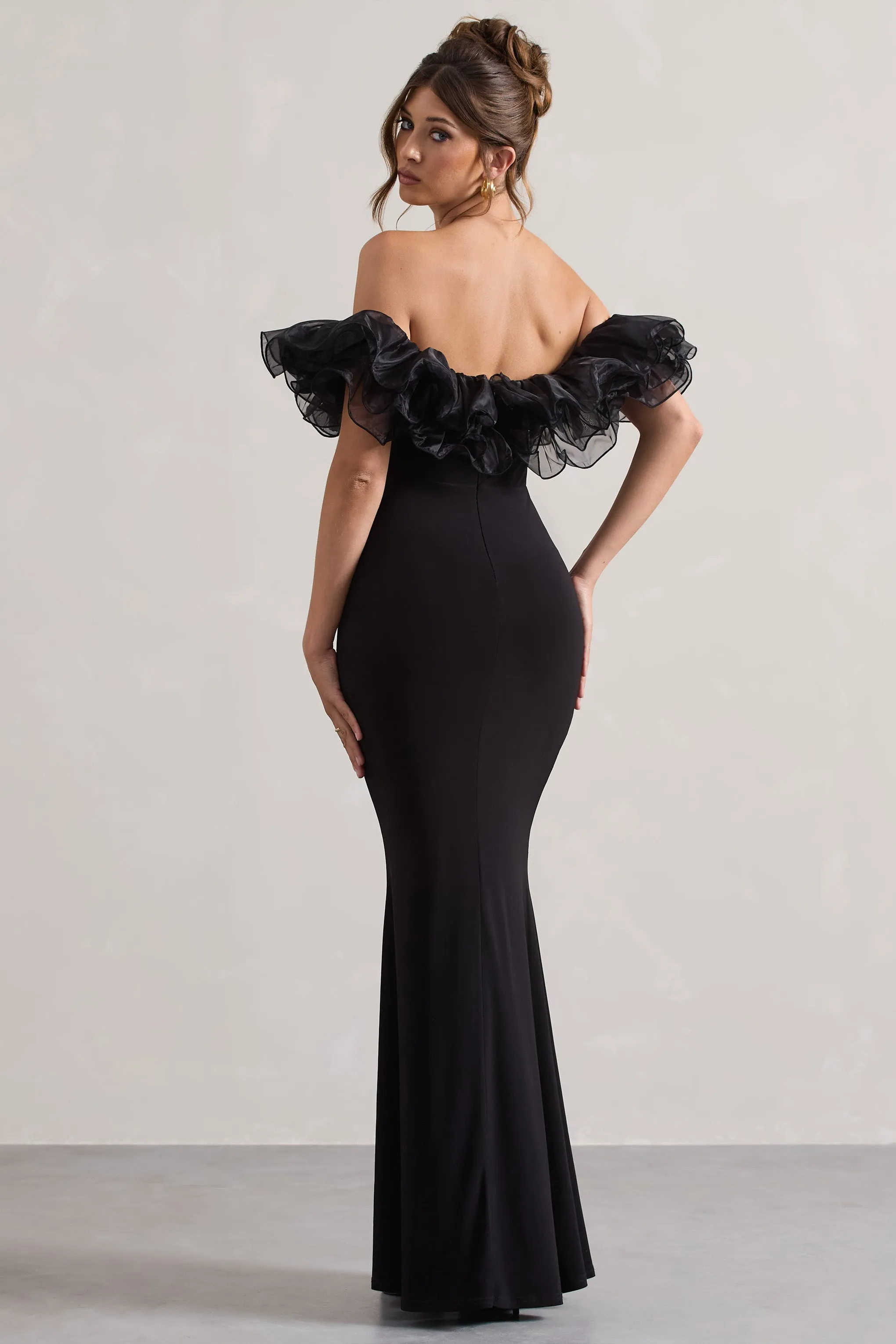 Meryl | Black Strapless Maxi Dress With Organza Trim